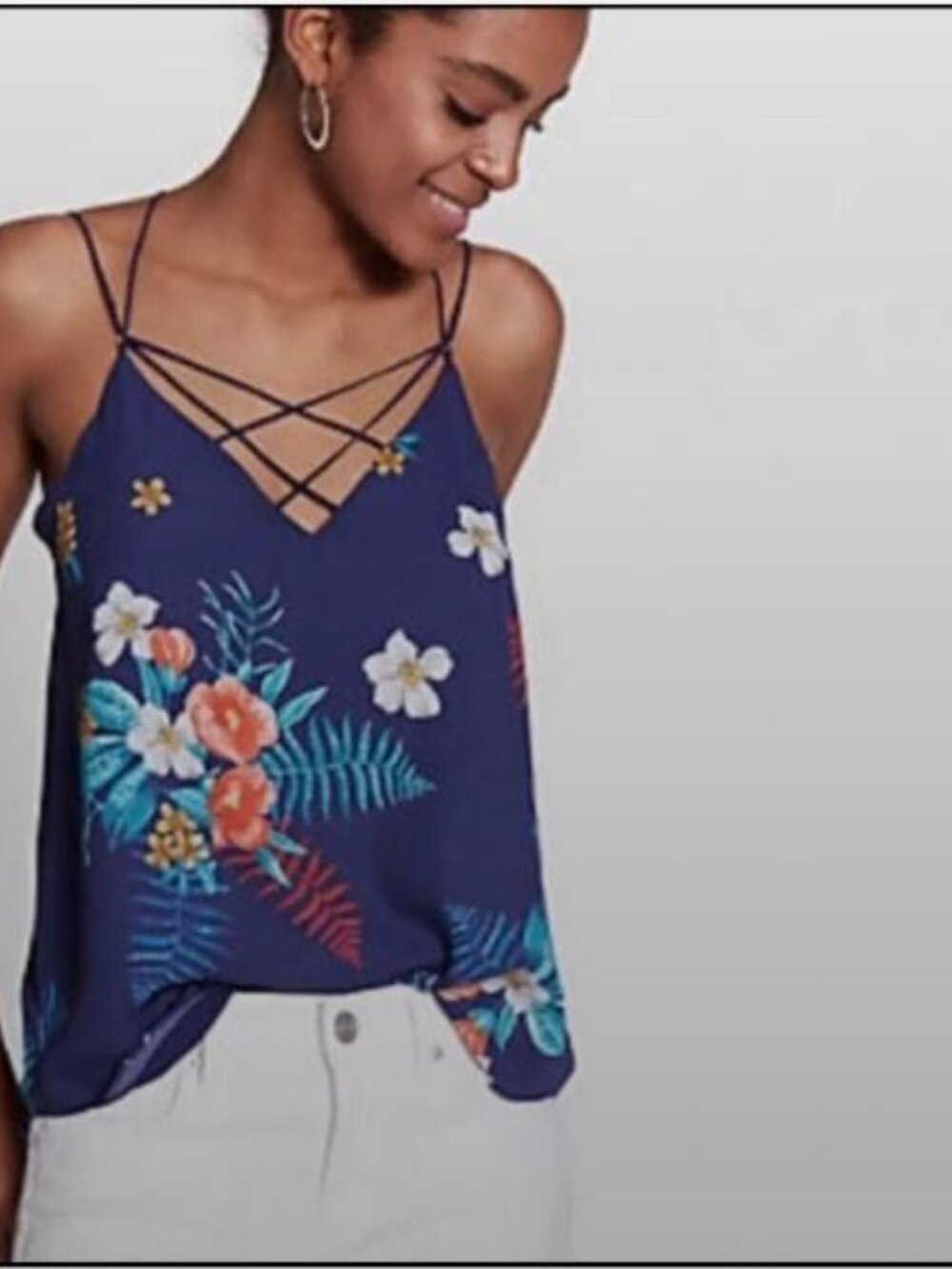 NWT Express Blue Summer Floral Cami Tank Top Size XS